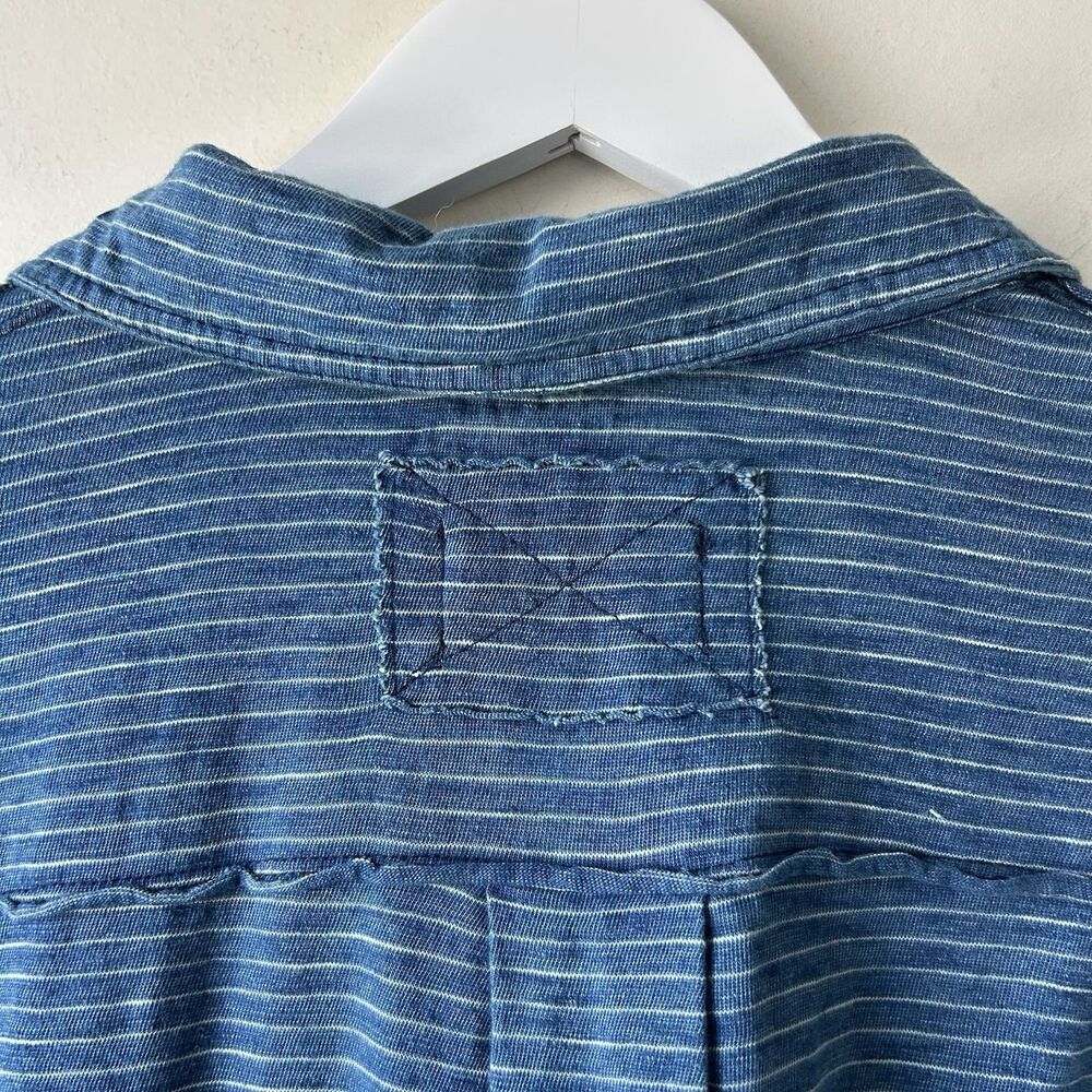 Free People We The Free Blue Long Sleeve Fitted Stripe Jersey Shirt Button Sz S - Picture 7 of 14